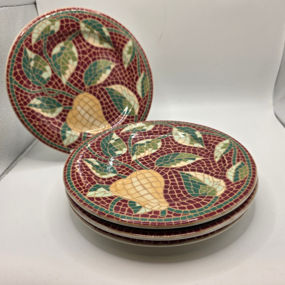 Pier 1 Mosaic Fruit Earthenware Salad Dessert Plates Italy Set of 4 Pear